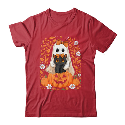 Vintage Halloween Ghost Holding Black Cat Groovy Floral Shirt & Hoodie | siriusteestore