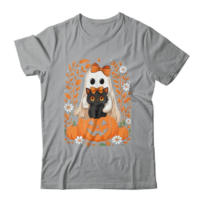 Vintage Halloween Ghost Holding Black Cat Groovy Floral Shirt & Hoodie | siriusteestore