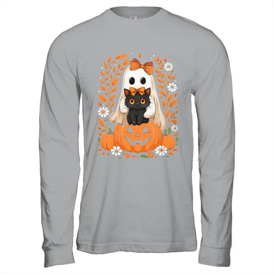 Vintage Halloween Ghost Holding Black Cat Groovy Floral Shirt & Hoodie | siriusteestore