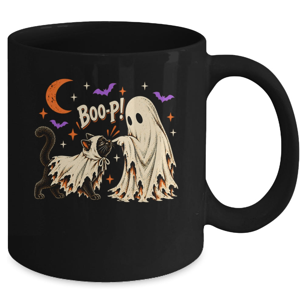 Vintage Halloween Spooky Book Ghost With Black Cat Boo-P Mug | siriusteestore