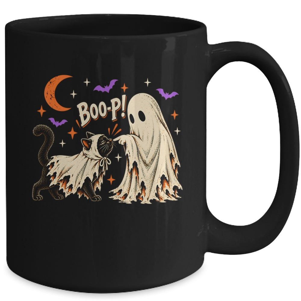 Vintage Halloween Spooky Book Ghost With Black Cat Boo-P Mug | siriusteestore