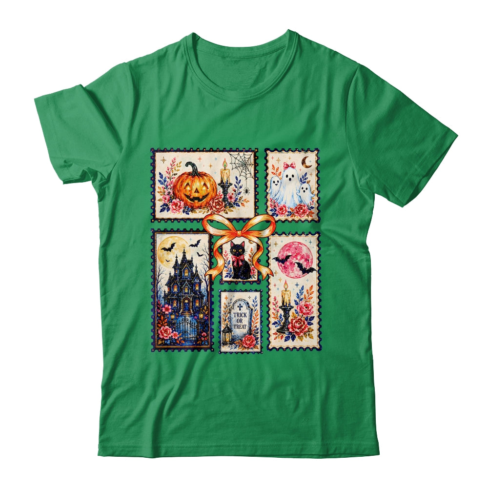 Vintage Halloween Stamp Pumpkin Ghost Black Cat House Floral Shirt & Hoodie | siriusteestore