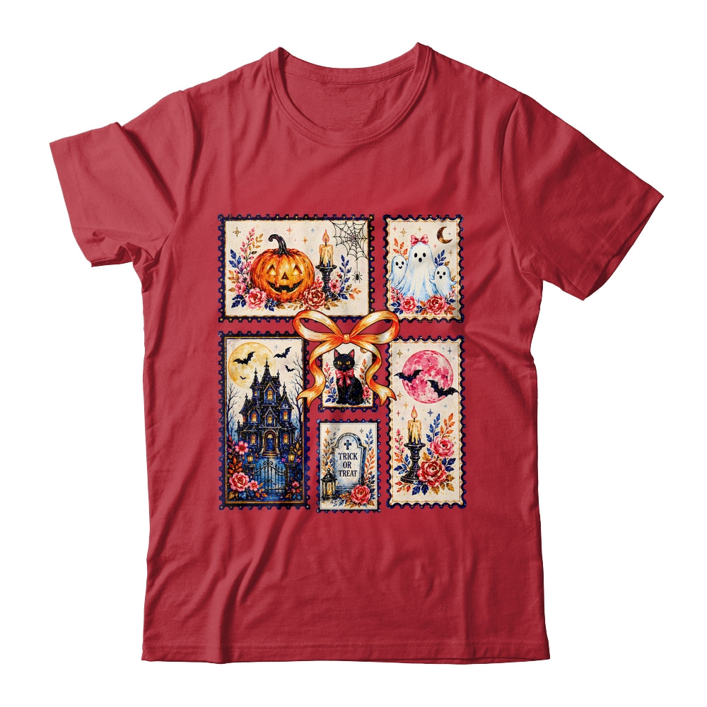 Vintage Halloween Stamp Pumpkin Ghost Black Cat House Floral Shirt & Hoodie | siriusteestore