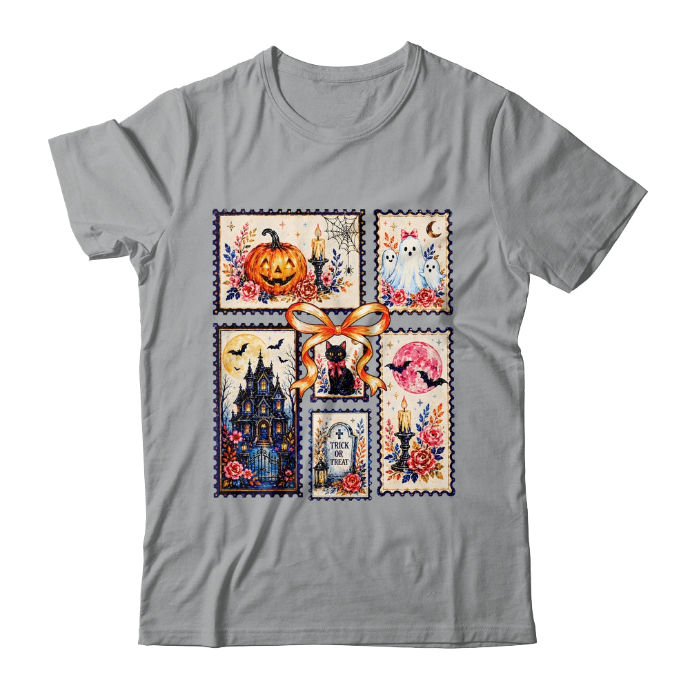 Vintage Halloween Stamp Pumpkin Ghost Black Cat House Floral Shirt & Hoodie | siriusteestore