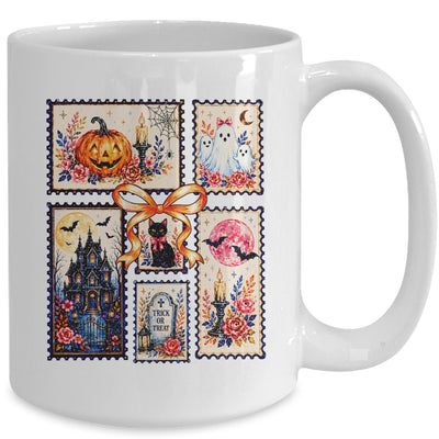 Vintage Halloween Stamp Pumpkin Ghost Black Cat House Floral Mug | siriusteestore