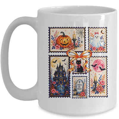 Vintage Halloween Stamp Pumpkin Ghost Black Cat House Floral Mug | siriusteestore