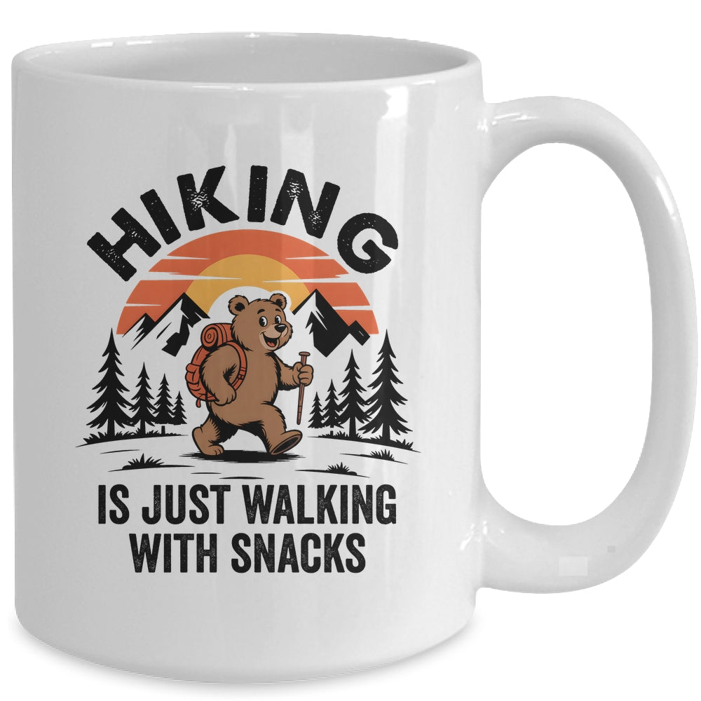 Vintage Hiking Is Just Walking With Snacks Bear Funny Hiking Mug | siriusteestore