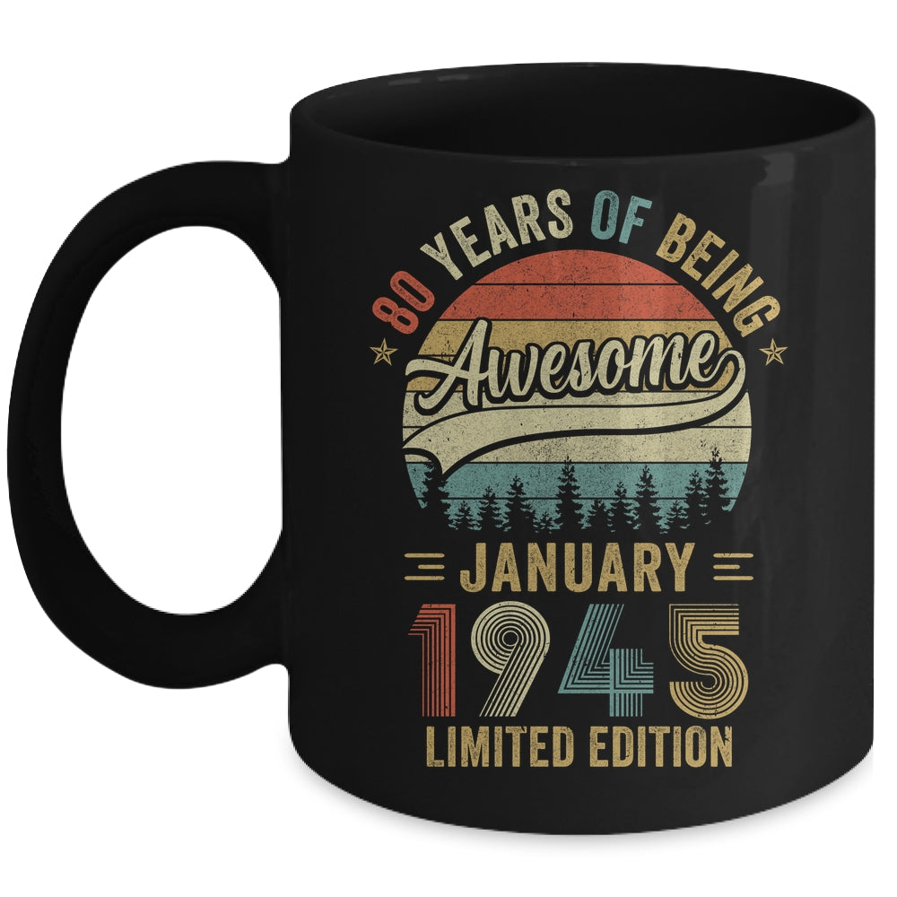 Vintage January 1945 80 Year Old 80th Birthday Men Women Mug | siriusteestore