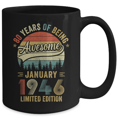 Vintage January 1946 80 Years Old 80th Birthday Men Women Mug | siriusteestore