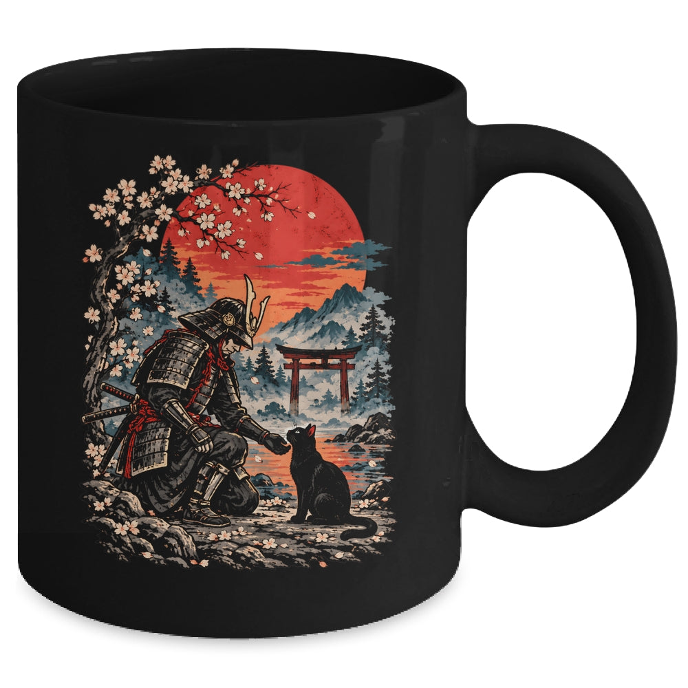 Vintage Japanese Art Samurai Warrior Black Cat Men Women Mug | siriusteestore