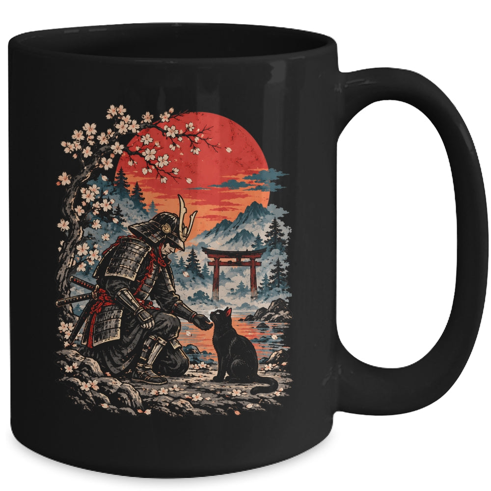 Vintage Japanese Art Samurai Warrior Black Cat Men Women Mug | siriusteestore