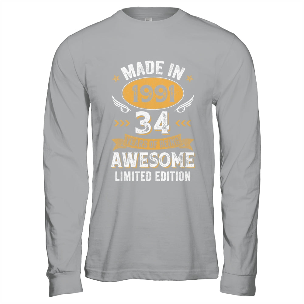 Vintage Made In 1991 34 Years Old 34th Birthday Men Women Shirt & Hoodie | siriusteestore