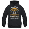 Vintage Made In 1991 34 Years Old 34th Birthday Men Women Shirt & Hoodie | siriusteestore