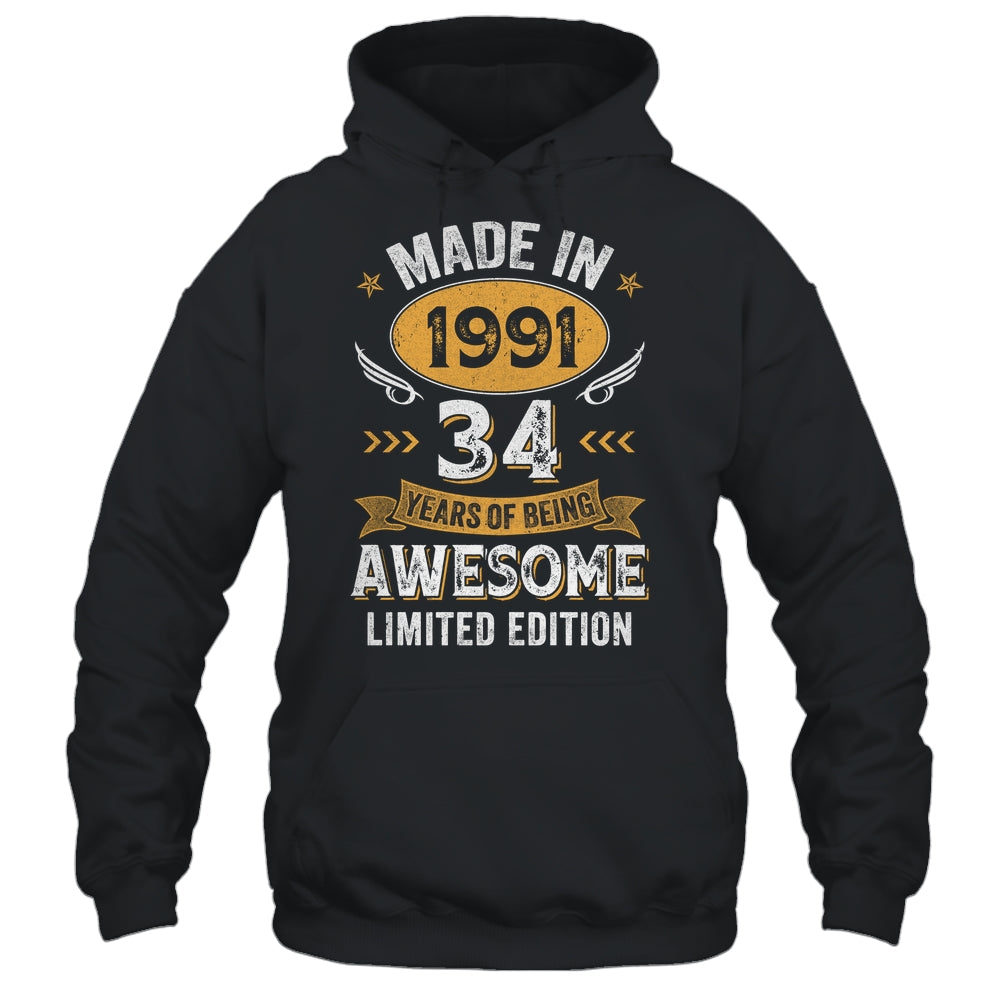 Vintage Made In 1991 34 Years Old 34th Birthday Men Women Shirt & Hoodie | siriusteestore