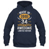 Vintage Made In 1991 34 Years Old 34th Birthday Men Women Shirt & Hoodie | siriusteestore