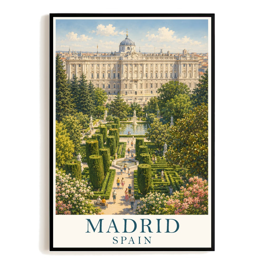 Vintage Madrid Spain Travel Poster Royal Palace Cityscape Wall Art Landscape Print Painting For Home Living Room Office Bedroom Decor Unframed | siriusteestore