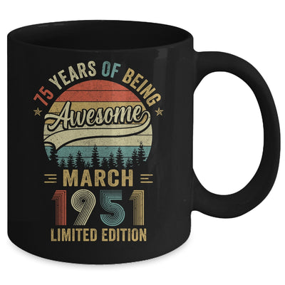 Vintage March 1951 75 Years Old 75th Birthday Men Women Mug | siriusteestore
