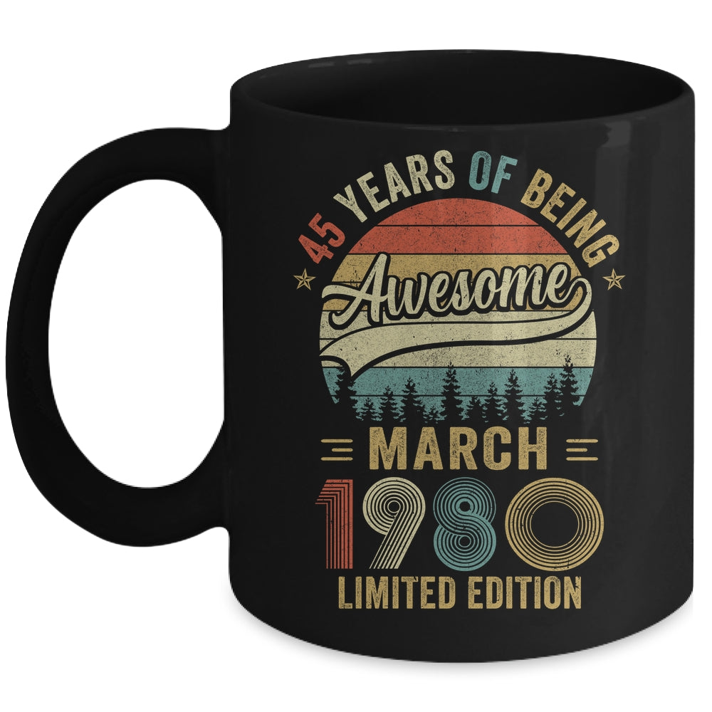 Vintage March 1980 45 Year Old 45th Birthday Men Women Mug | siriusteestore