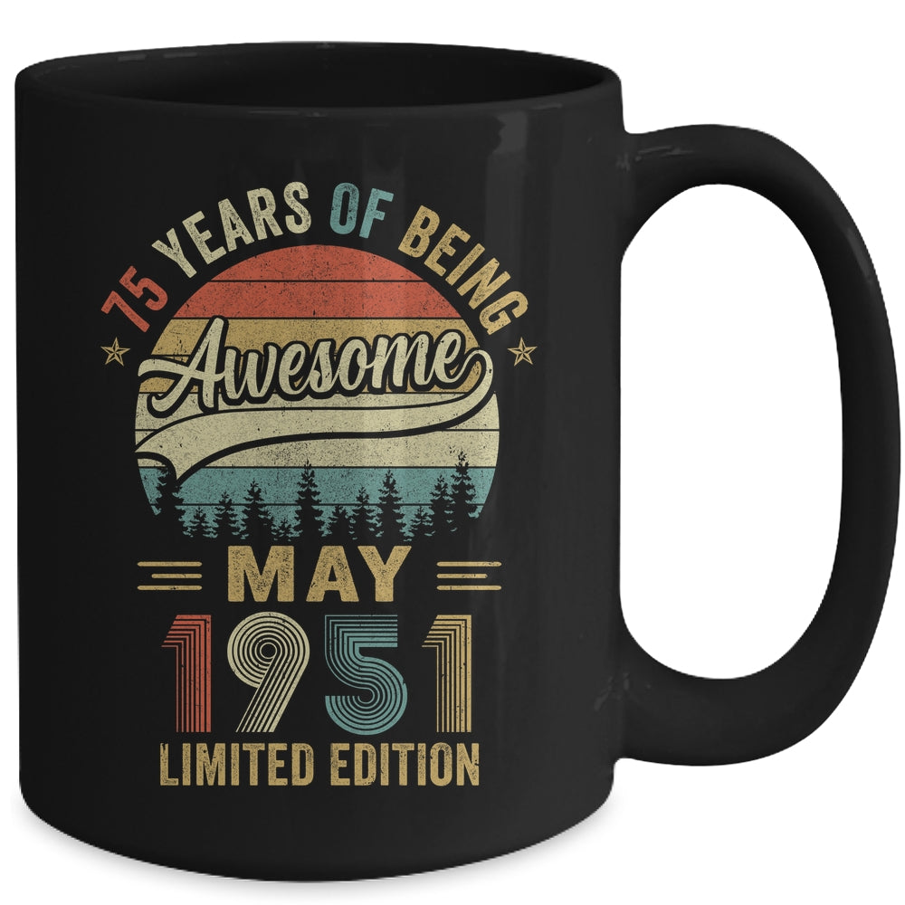 Vintage May 1951 75 Years Old 75th Birthday Men Women Mug | siriusteestore