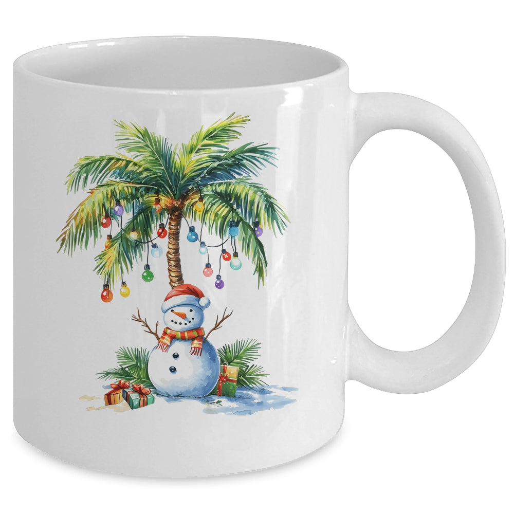 Vintage Palm Tree Snowman Tropical Christmas Deck The Palms Mug | siriusteestore