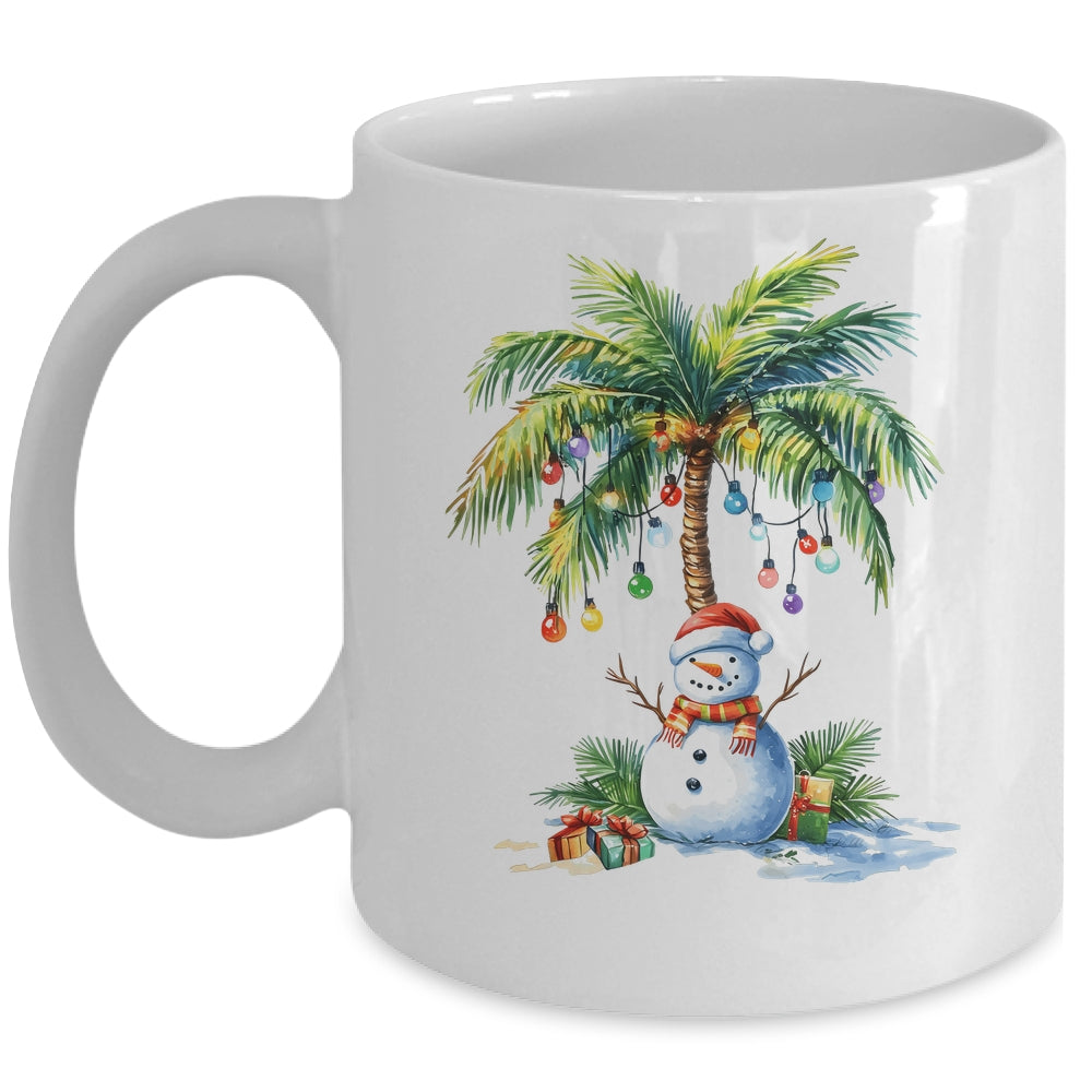 Vintage Palm Tree Snowman Tropical Christmas Deck The Palms Mug | siriusteestore