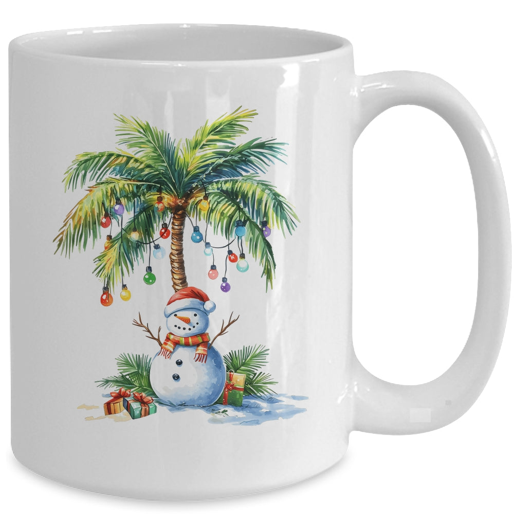 Vintage Palm Tree Snowman Tropical Christmas Deck The Palms Mug | siriusteestore