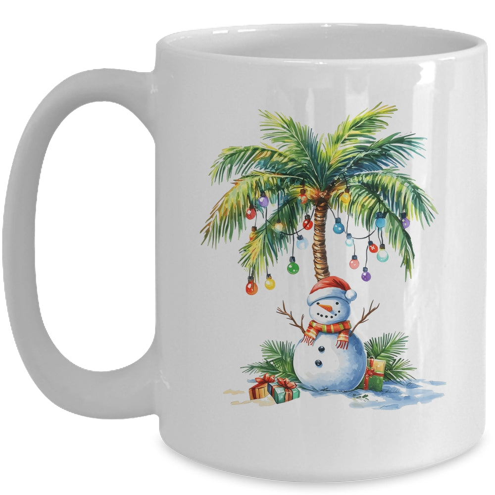Vintage Palm Tree Snowman Tropical Christmas Deck The Palms Mug | siriusteestore