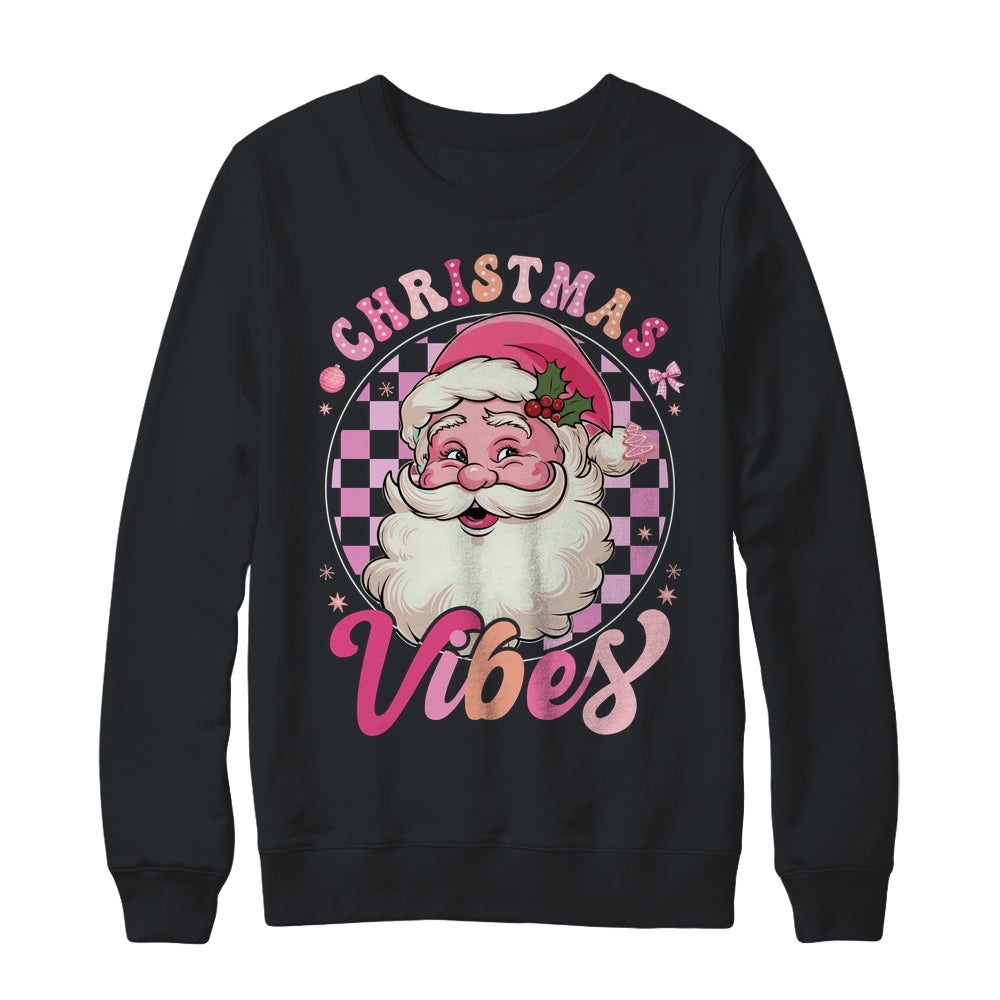 Vintage Pink Santa Claus Pink Christmas Vibes Xmas Women Shirt & Sweatshirt | siriusteestore