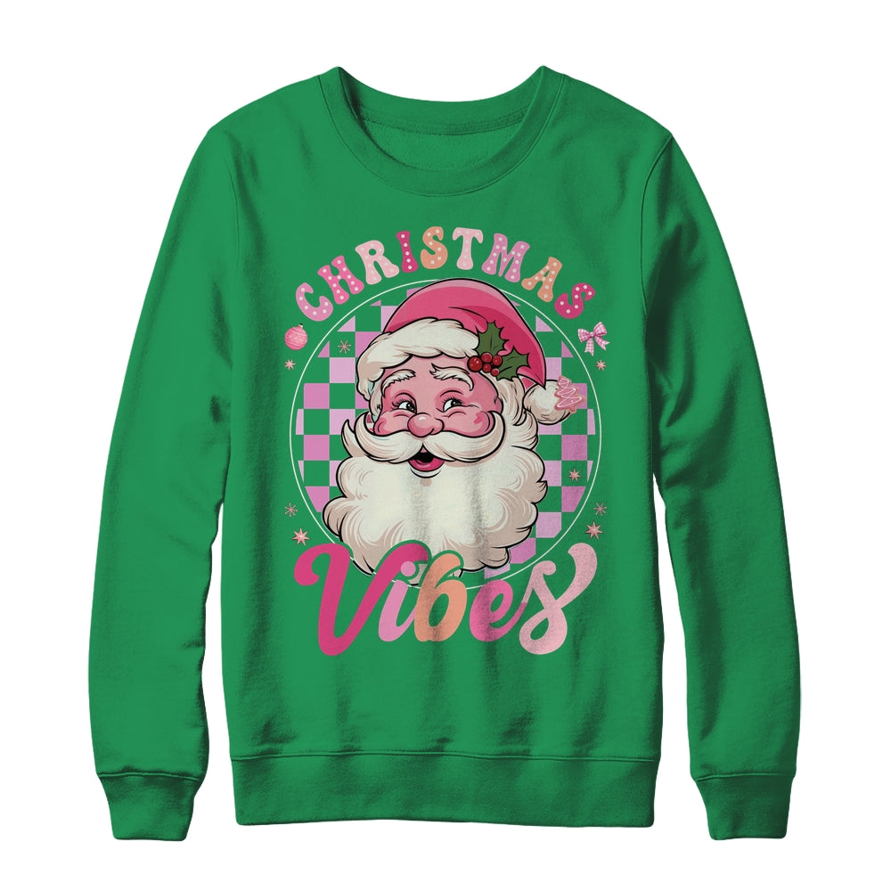 Vintage Pink Santa Claus Pink Christmas Vibes Xmas Women Shirt & Sweatshirt | siriusteestore