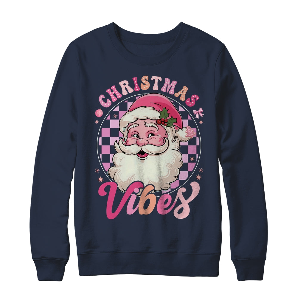 Vintage Pink Santa Claus Pink Christmas Vibes Xmas Women Shirt & Sweatshirt | siriusteestore