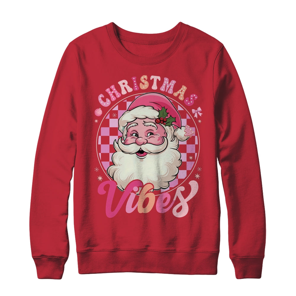 Vintage Pink Santa Claus Pink Christmas Vibes Xmas Women Shirt & Sweatshirt | siriusteestore