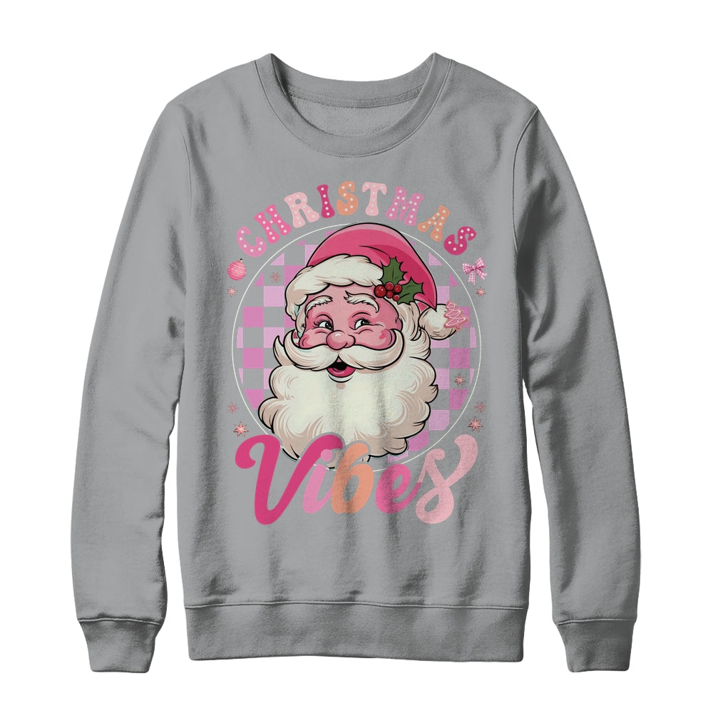 Vintage Pink Santa Claus Pink Christmas Vibes Xmas Women Shirt & Sweatshirt | siriusteestore