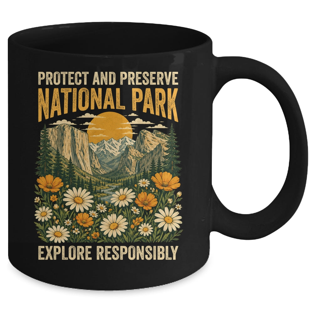 Vintage Protect And Preserve National Parks Sunset Floral Mug | siriusteestore