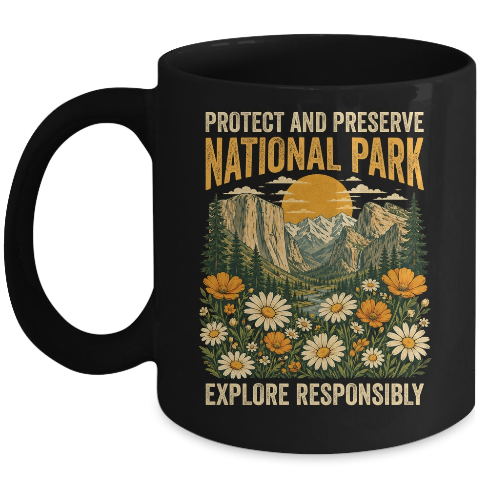 Vintage Protect And Preserve National Parks Sunset Floral Mug | siriusteestore