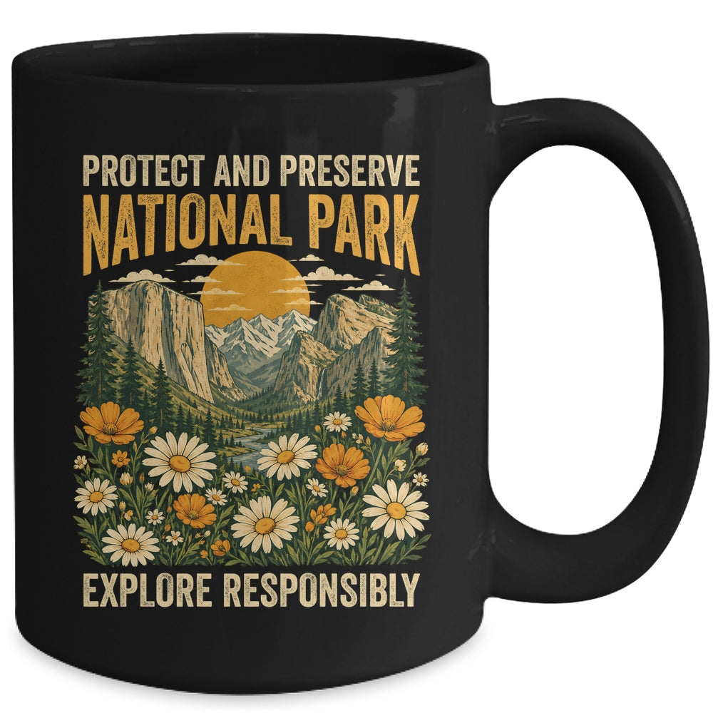 Vintage Protect And Preserve National Parks Sunset Floral Mug | siriusteestore