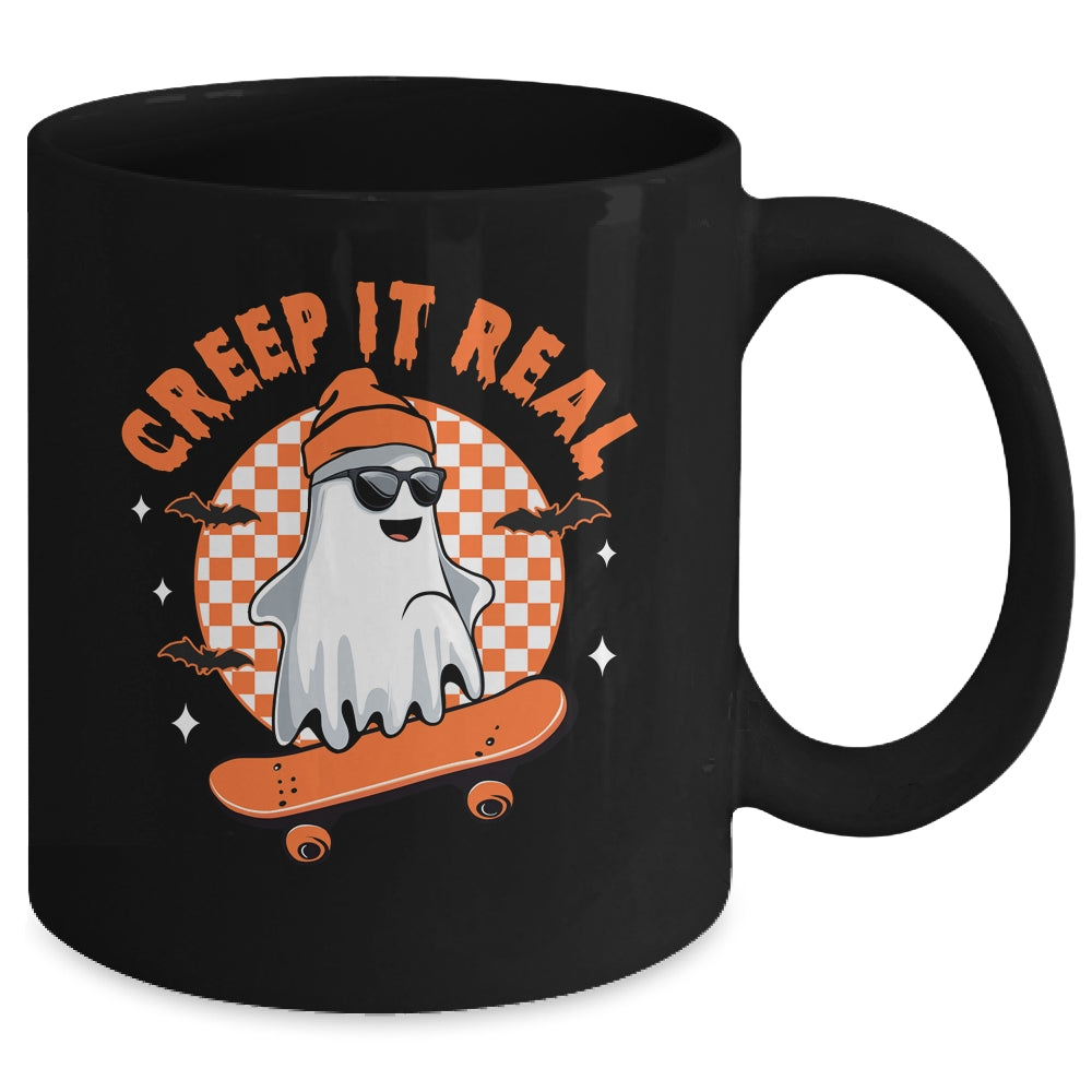Vintage Retro Halloween Creep It Real Ghost Boy Skateboard Mug | siriusteestore