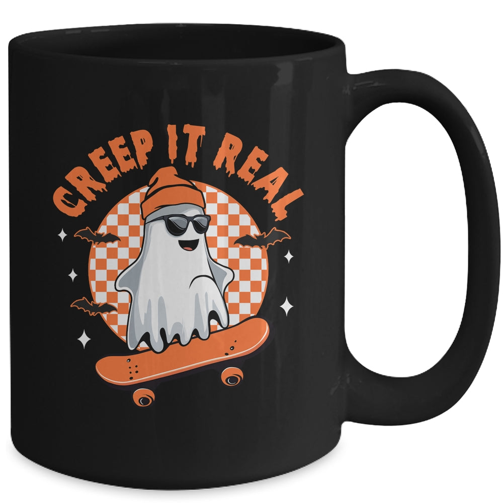 Vintage Retro Halloween Creep It Real Ghost Boy Skateboard Mug | siriusteestore