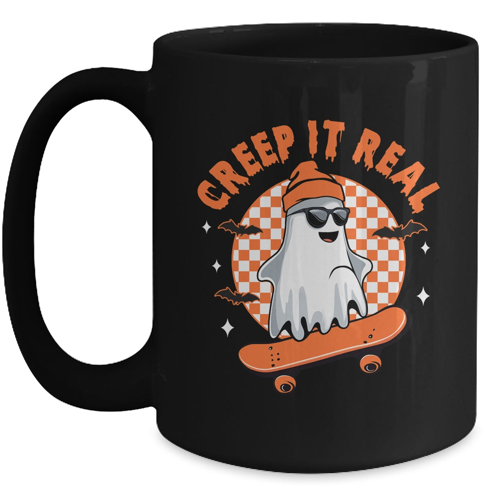 Vintage Retro Halloween Creep It Real Ghost Boy Skateboard Mug | siriusteestore