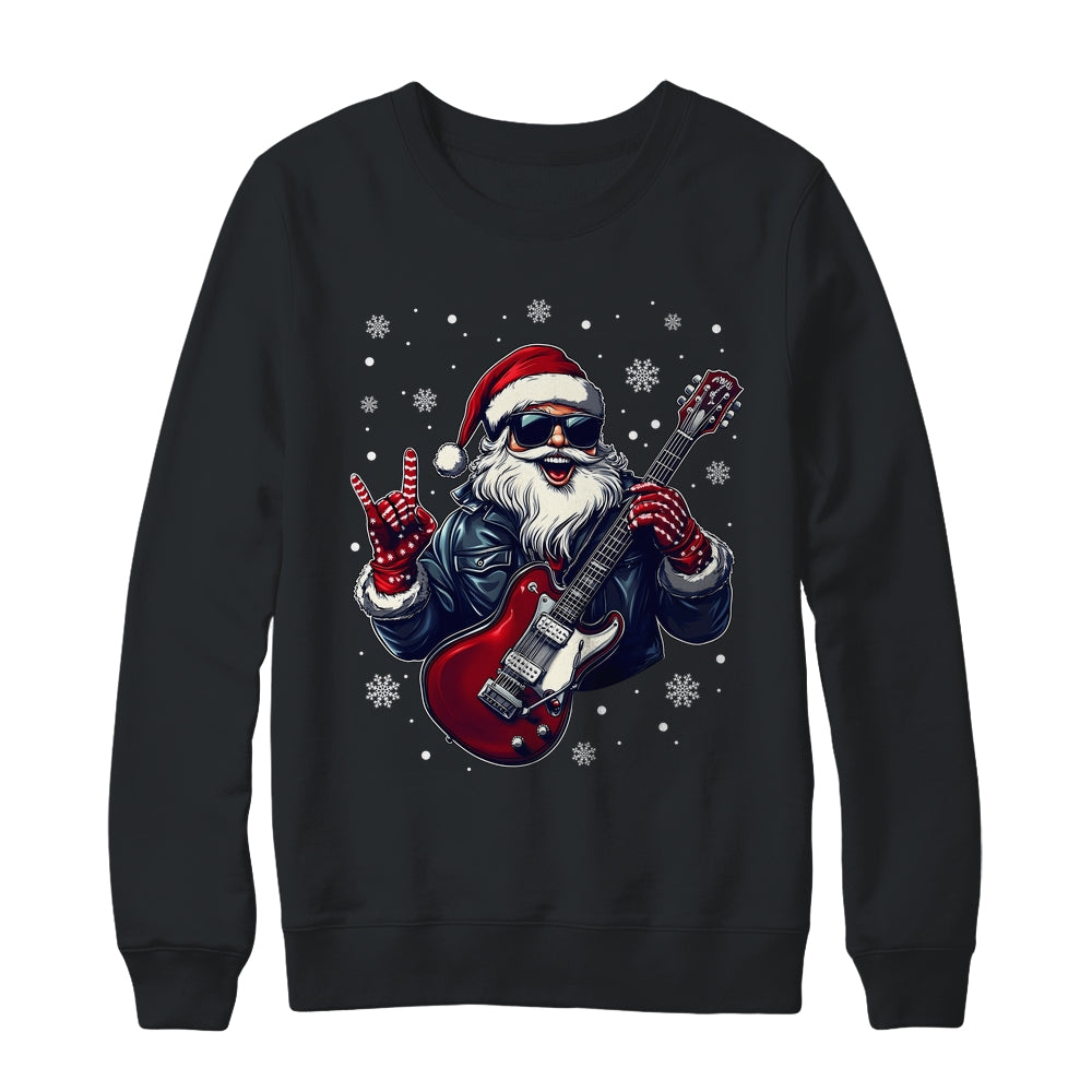 Vintage Rock & Roll Christmas Santa Claus Men Rock Guitar Shirt & Sweatshirt | siriusteestore