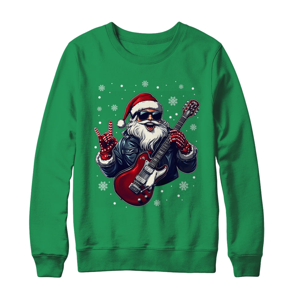 Vintage Rock & Roll Christmas Santa Claus Men Rock Guitar Shirt & Sweatshirt | siriusteestore
