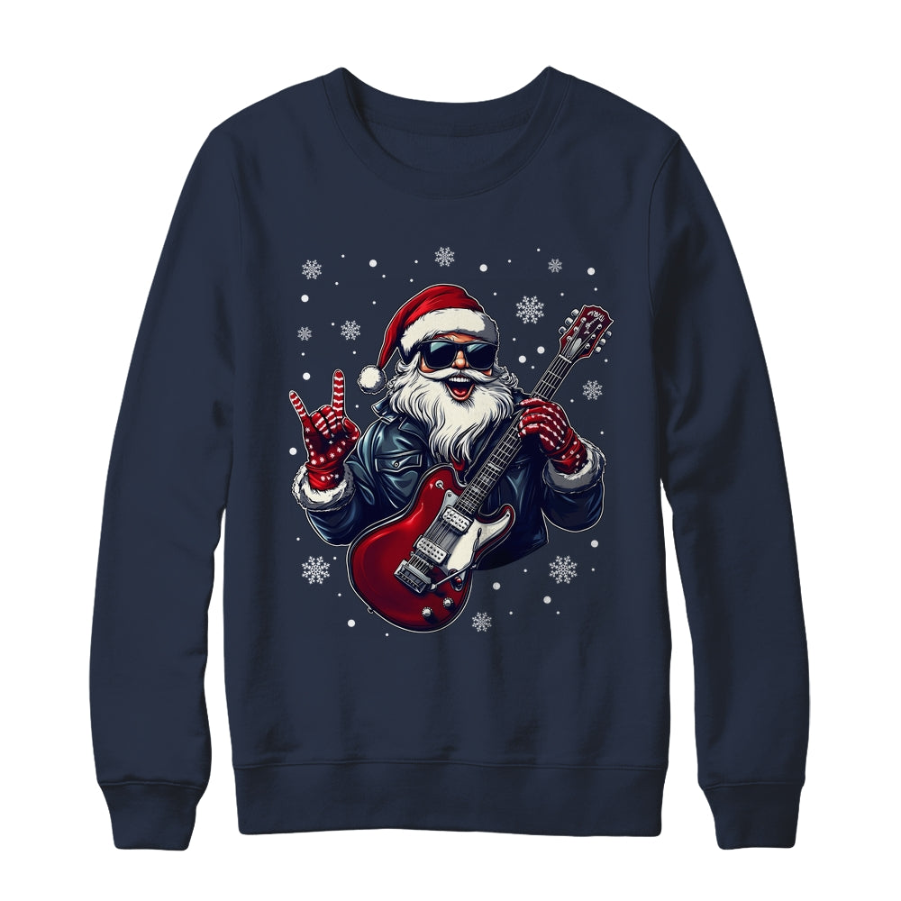Vintage Rock & Roll Christmas Santa Claus Men Rock Guitar Shirt & Sweatshirt | siriusteestore