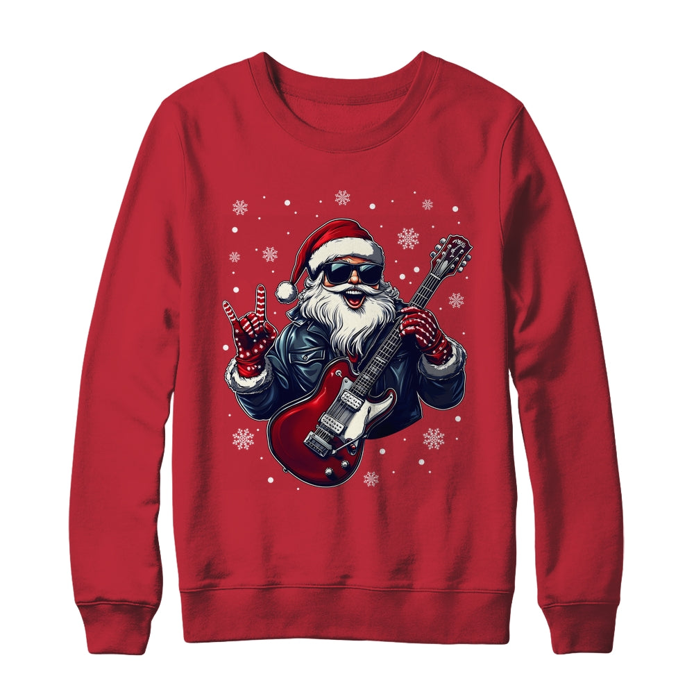 Vintage Rock & Roll Christmas Santa Claus Men Rock Guitar Shirt & Sweatshirt | siriusteestore