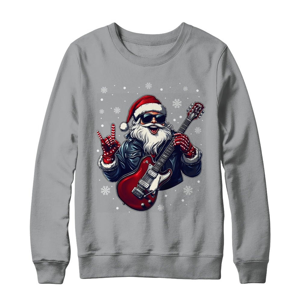 Vintage Rock & Roll Christmas Santa Claus Men Rock Guitar Shirt & Sweatshirt | siriusteestore
