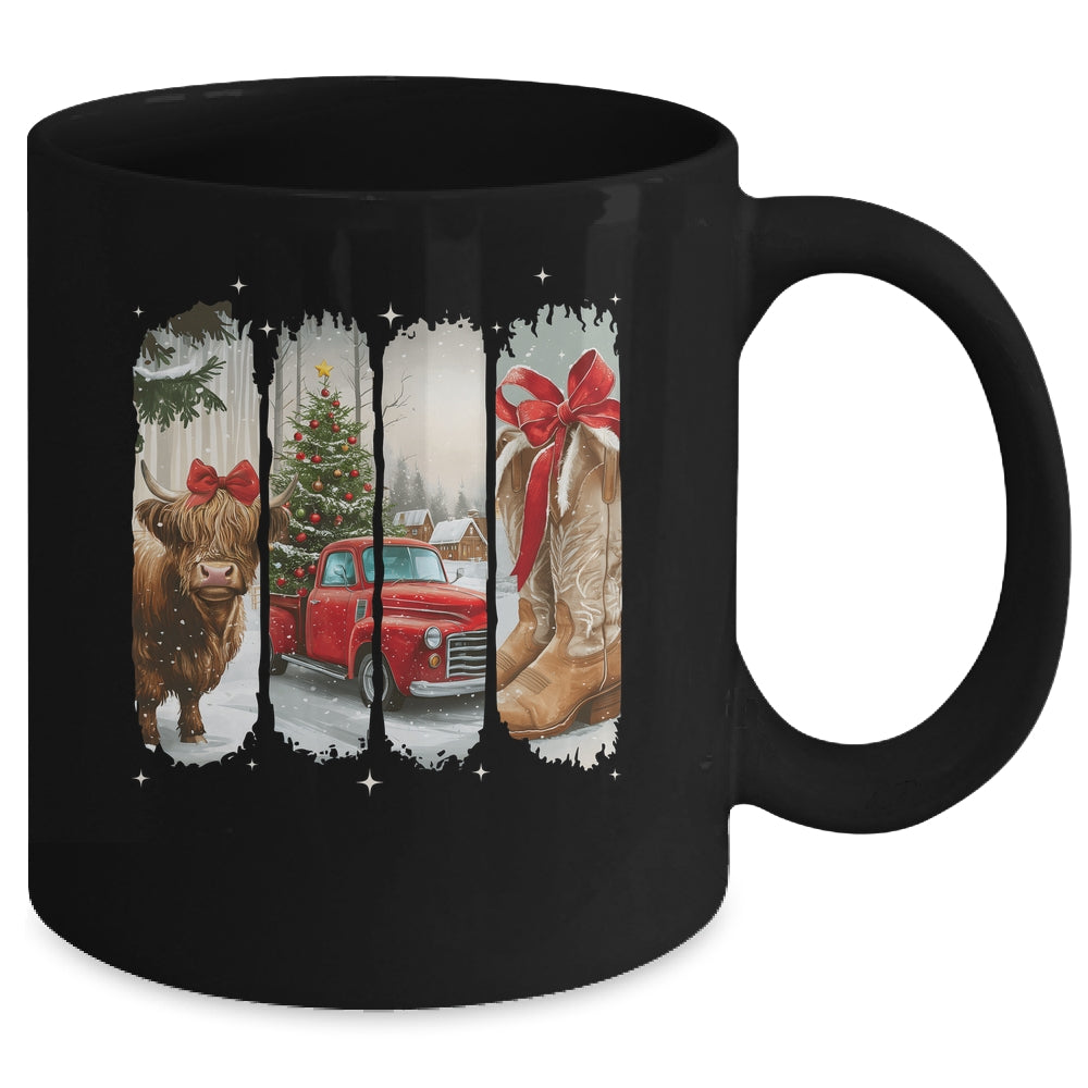 Vintage Town Christmas Cowgirl Highland Cow Girl Christmas Mug | siriusteestore