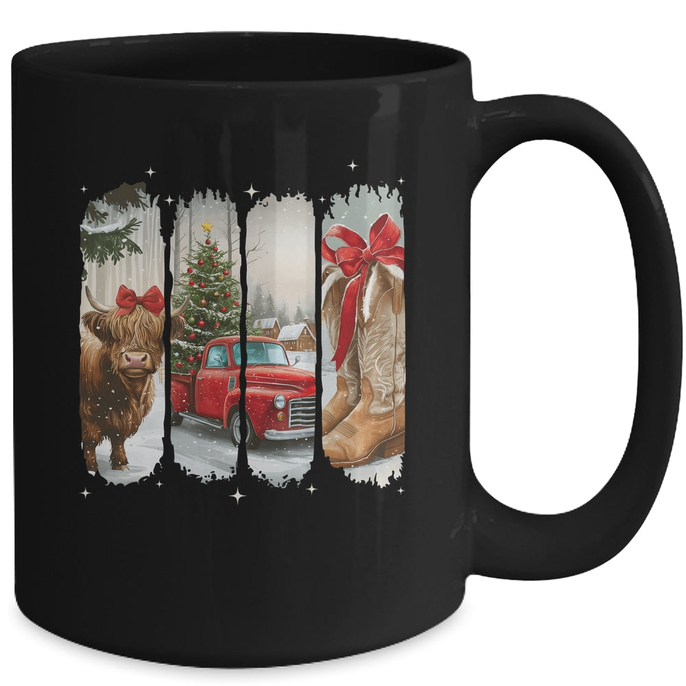Vintage Town Christmas Cowgirl Highland Cow Girl Christmas Mug | siriusteestore