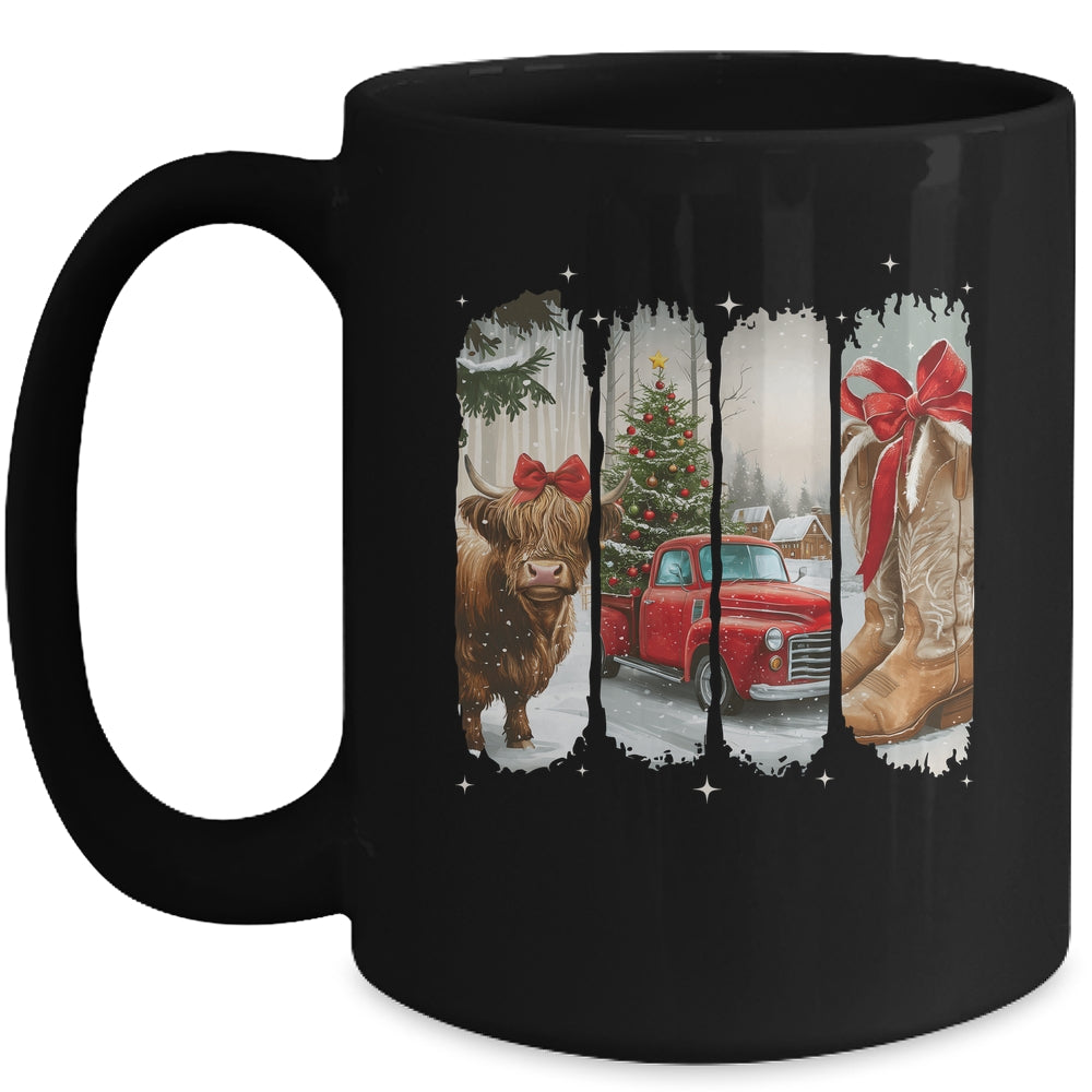 Vintage Town Christmas Cowgirl Highland Cow Girl Christmas Mug | siriusteestore