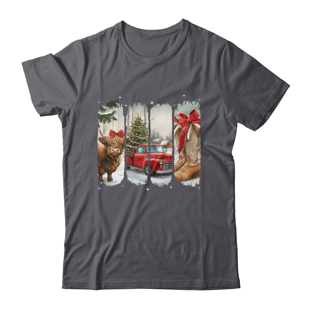 Vintage Town Christmas Cowgirl Highland Cow Girl Christmas Shirt & Sweatshirt | siriusteestore