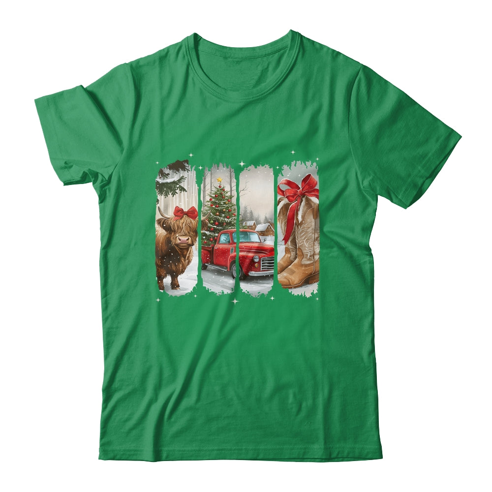 Vintage Town Christmas Cowgirl Highland Cow Girl Christmas Shirt & Sweatshirt | siriusteestore