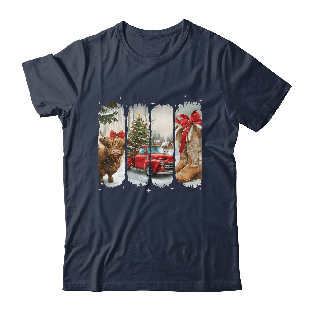 Vintage Town Christmas Cowgirl Highland Cow Girl Christmas Shirt & Sweatshirt | siriusteestore
