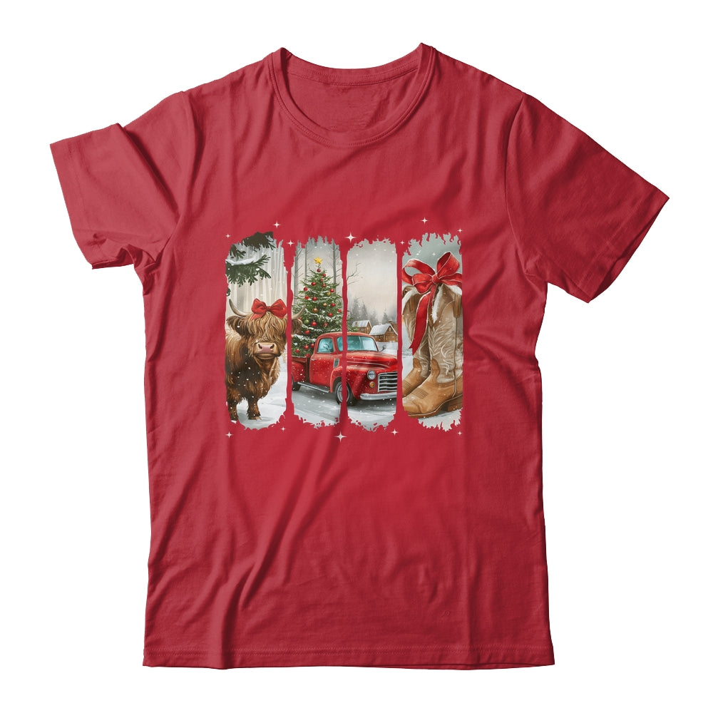 Vintage Town Christmas Cowgirl Highland Cow Girl Christmas Shirt & Sweatshirt | siriusteestore